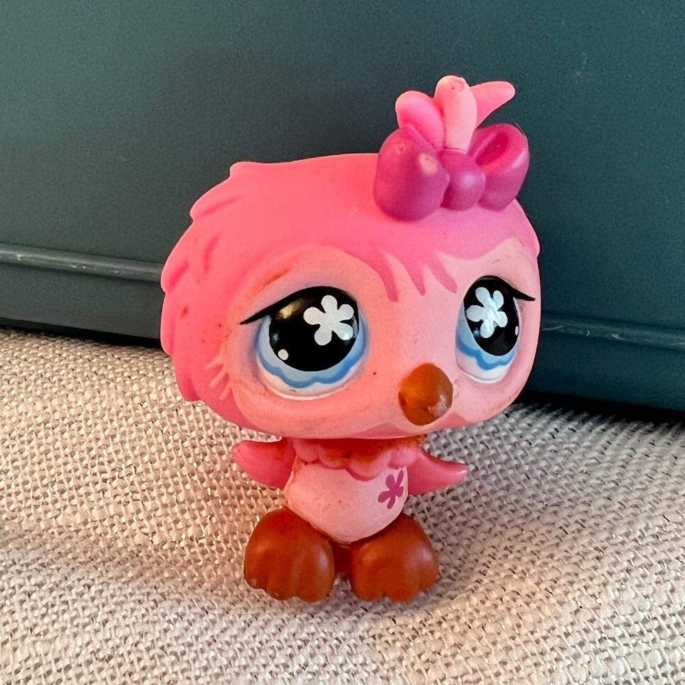 OWL #496 - Authentic Littlest Pet Shop - Hasbro LPS - Pink Flower Owl 2007